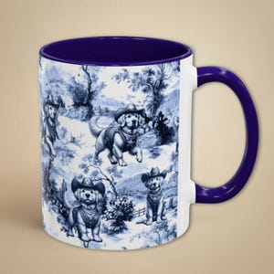 Golden Retriever Mug Western Toile Cowboy Dog Coffee Cup for Golden Mom or Dad Funny Rustic Dog Lover Gift Blue French Country Drinkware