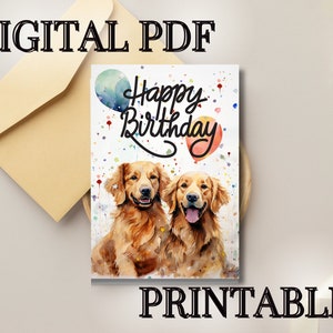 Golden Retriever Printable Birthday Card, Cute 5 X 7 Foldable Pet ...