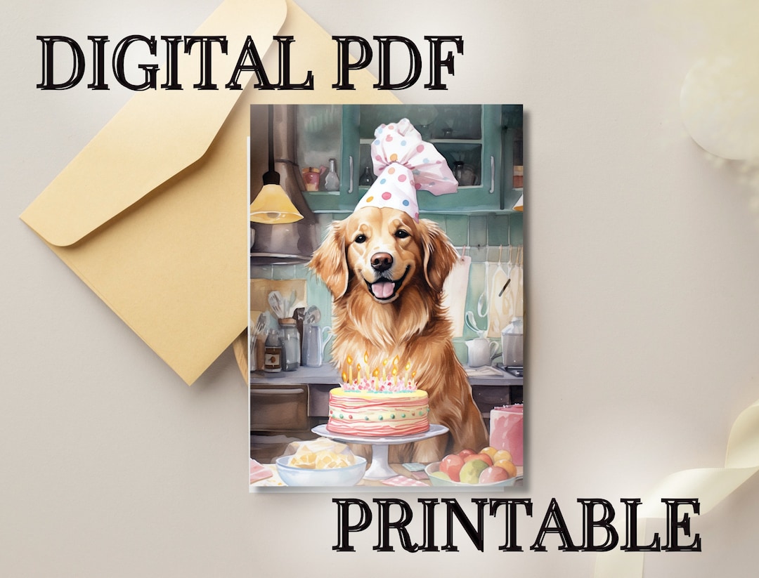 Golden Retriever Printable Birthday Card Cute 5 X 7 Foldable - Etsy