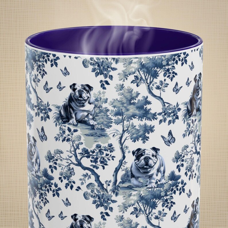 English Bulldog Mug Blue Toile Coffee Cup for Bulldog Mom Gift, French Country British Bulldog Tea Cup, Cute Bulldog Cup Housewarming Gift image 7