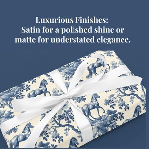 Blue Floral Equestrian Gift Wrap Toile Wrapping Paper Horse Lovers Christmas Gift Wrap Holiday Packaging Elegant Animal Print Paper image 6
