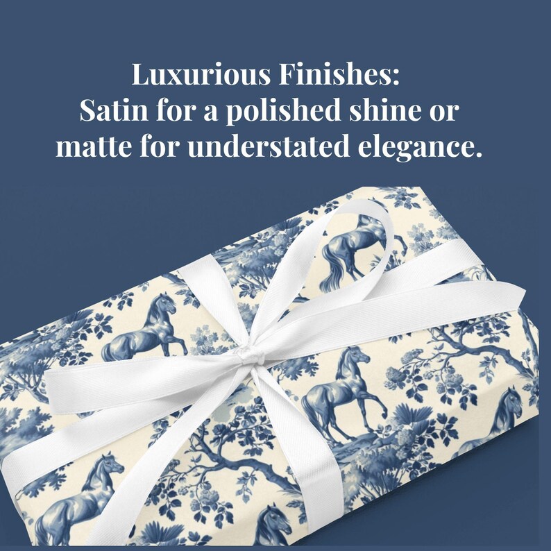 Blue Floral Equestrian Gift Wrap Toile Wrapping Paper Horse Lovers Christmas Gift Wrap Holiday Packaging Elegant Animal Print Paper image 6
