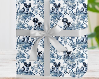 English Springer Spaniel Wrapping Paper Roll Blue Toile Dog Gift Wrap ESS Mom French Country Christmas Dog Holiday or Birthday Wrap
