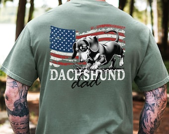 Dachshund Dad Shirt Doxie Dad Gift 4th of July USA American Flag Tee for Sausage Dog Lover Gift Wiener Dog T-Shirt Fathers Day Gift for Him