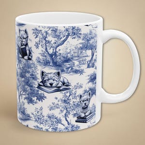 Westie Mug Scottish Dog Mom Gift, West Highland Terrier Toile Coffee Cup, Chinoiserie Ceramic Tea Cup Gift for Her, Housewarming, Wedding