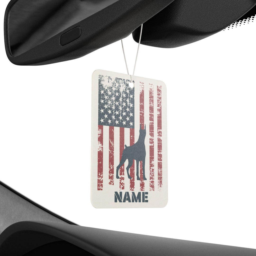 Custom American Flag Doberman Car Air Freshener Rear View Mirror ...
