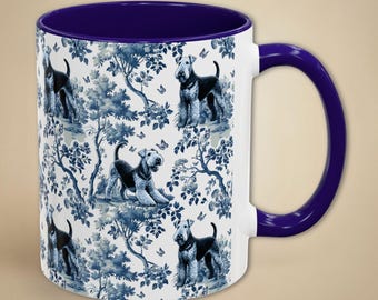 Airedale Terrier Tasse Blau Toile Kaffeetasse Geschenk für Neue Hundemama French Country Teetasse für Airedale Mama Papa oder Haustier Housewarming Hundedekor