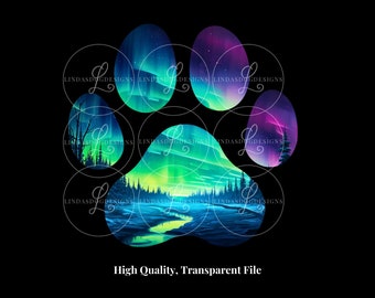 Watercolor Aurora Borealis Paw Print PNG, Northern Lights Cat Paw Dog Paw Art, Unique Hiking Gift, Pet Memorial, Pet Lover Gift