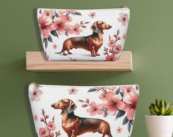 Dachshund Makeup Bag Sausage Dog Cosmetic Pouch Wiener Dog Zipper Bag Doxie Lover Travel Pouch Small Toiletry Bag Dog Mom Gift Cute Purse