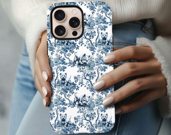Westie Phone Case Blue Toile de Jouy Dog Lover Gift, West Highland Terrier Protective Cover iPhone 17 16 15 14 13 Samsung S25 S24 S23 S22