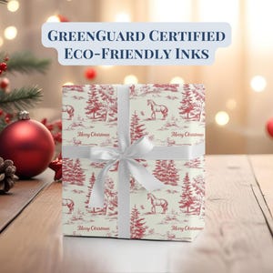 Horse Wrapping Paper, Red Toile Merry Christmas Gift Wrap, Equestrian Holiday Roll, Horse Lover Present Paper Bild 6