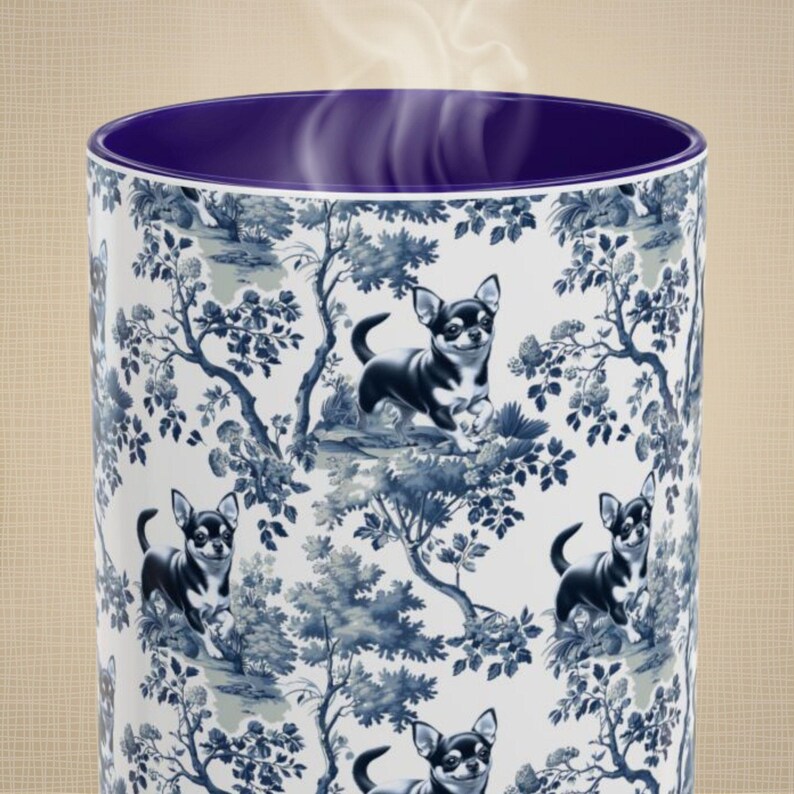Toile Chihuahua Mug Floral Dog Coffee Cup Chihuahua Mom Gift French Country Dog Lover Tea Cup Chihuahua Drinkware for New Dog Owner Mama image 3