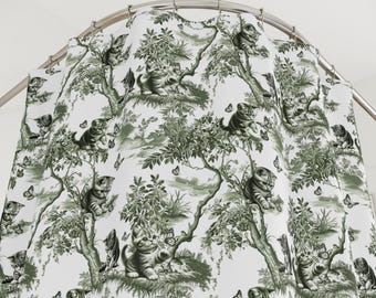 Chic Blue Toile de Jouy Cat Shower Curtain for Crazy Cat Lady Gift, Zen-Inspired Bosporus Earthy Bathroom Decor, Feline Decor Bathroom