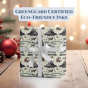 UFO Wrapping Christmas Paper Cow Gift Wrap Christmas Holiday Paper UFO immagine 6