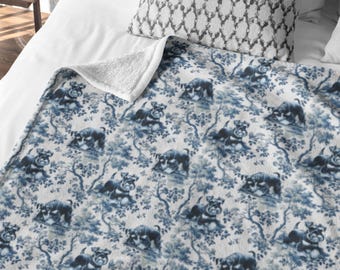 Schnauzer Decke Geschenk für Hunde Mama, Blau Toile Zwergschnauzer Liebhaber Werfen, Kuscheliges Sherpa Fleece oder Velveteen Cover New Welpe Housewarming