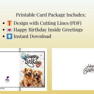 Golden Retriever Printable Birthday Card, Cute 5 X 7 Foldable Pet ...
