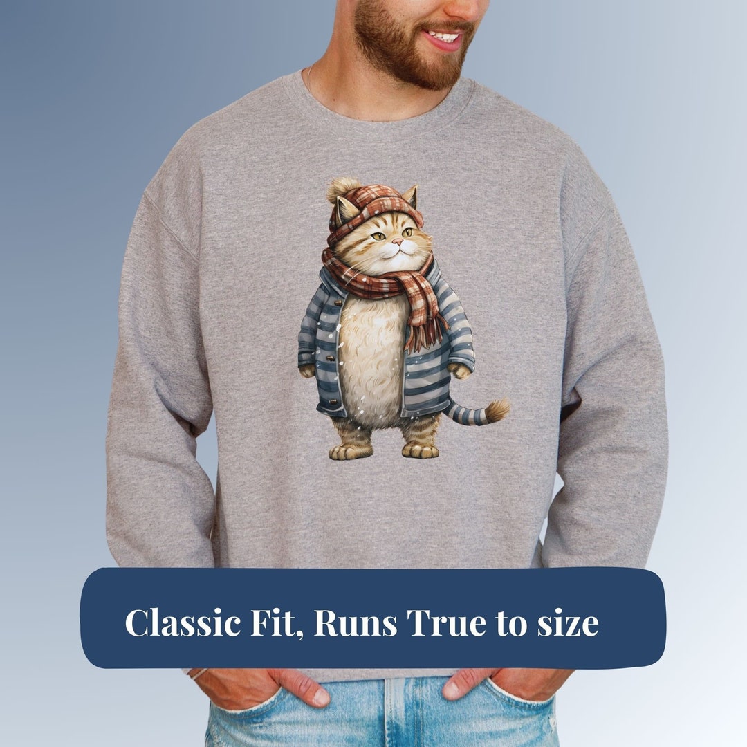 Funny Fat Cat in Sweater Sweatshirt, Grumpy Cat Gift for a Cat Lover ...