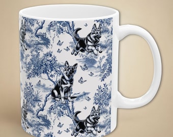 German Shepherd Mug Toile Blue and White Coffee Cup Dog Dad Gift French Style GSD Mom Tea Mug Elegant Dog Lover Drinkware Chinoiserie