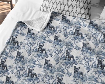 French Bulldog Blanket Toile Frenchie Mom Throw Cozy Fleece Blanket Gift for Dog Mom Home Decor Retro Pet Throw French Country Style