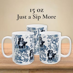Berner sennenhundmugg Berner blå och vit toilemugg elegant hundälskare present Berner mamma kaffekopp fransk lantlig stil retro blommig 15oz