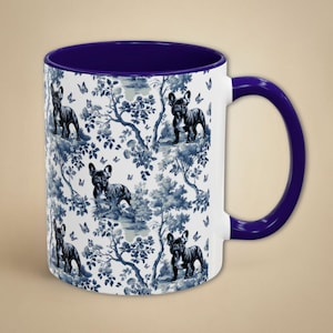 French Bulldog Mug Blue and White Toile Mug Frenchie Mom Coffee Cup Dog Lover Gift Retro Inspired Drinkware Elegant French Style Cup