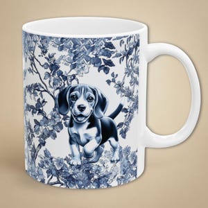Beagle Mug Toile Coffee Cup Gift Retro Beagle Tea Cup for Beagle Mom Dad Gift French Country Blue and White Drinkware New dog owner