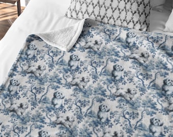 Havanese Blanket Blue French Toile Country Dog Throw Velveteen or Sherpa Fleece Cozy Gift for Havanese Mom Dog Lover Home Decor New Dog Gift
