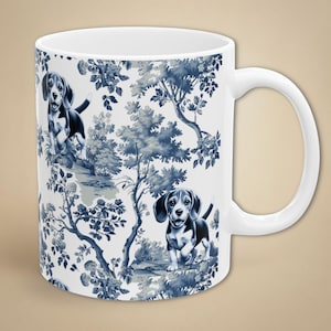 Beagle Mug Toile Coffee Cup Gift Retro Beagle Tea Cup for Beagle Mom Dad Gift French Country Blue and White Drinkware New dog owner
