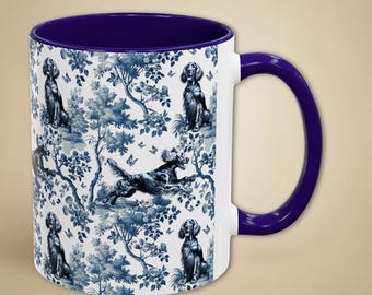 Irish Setter Mug Gift for Dog Mom or Dad, New Puppy Toile Coffee Cup, French Country Chinoiserie Bird Hunting Dog Red Setter Lover Drinkware