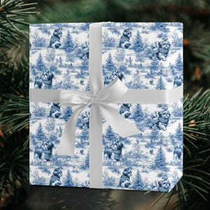 Shih Tzu Wrapping Paper Roll Blue French Toile Dog Gift Wrap Holiday or Birthday Paper for Dog Lovers Cute Shih Tzu Mom Wrap Christmas Paper