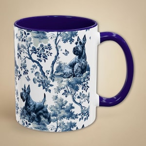 Westie Mug Scottish Dog Mom Gift, West Highland Terrier Toile Coffee Cup, Chinoiserie Ceramic Tea Cup Gift for Her, Housewarming, Wedding