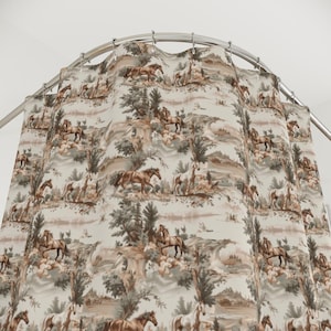Earthy Toile de Jouy Equestrian Shower Curtain for Horse Lover Gift, Zen-Inspired Bosporus Earthy Bathroom Decor, Equine Gift