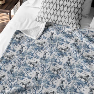Dalmatian Blanket Gift for Dog Mom Blue Toile Throw Spotty Dog Cozy Bed Sofa Decor for Dalmatian Mom French Country Plush Cover New Dog Gift