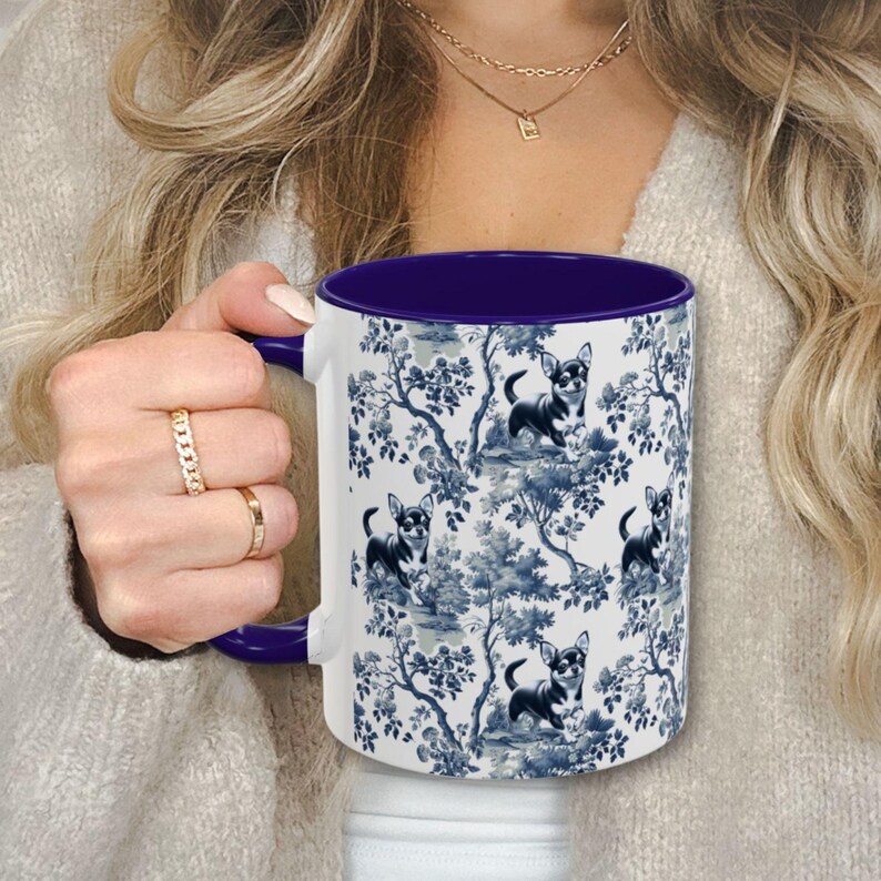 Toile Chihuahua Mug Floral Dog Coffee Cup Chihuahua Mom Gift French Country Dog Lover Tea Cup Chihuahua Drinkware for New Dog Owner Mama image 2
