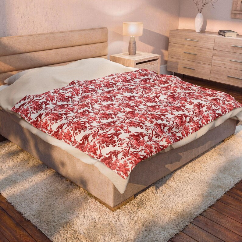 Toile Bigfoot Blanket Retro Sasquatch Throw Cryptid Lover Gift, Cozy Cabin Decor, Retro Yeti Fleece, RV Camping Blanket Bigfoot Bedding image 6