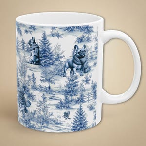 French Bulldog Mug Blue and White Toile Mug Frenchie Mom Coffee Cup Dog Lover Gift Retro Inspired Drinkware Elegant French Style Cup