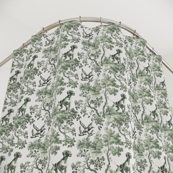 German Shorthaired Pointer Shower Curtain Elegant Blue Toile White Dog Bathroom Decor French Country Style GSP Mom Bath Housewarming Gift