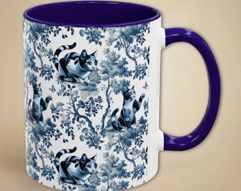 Taza de Toile de Gato Calicó, Taza de Café de Cerámica Azul de Estilo Francés, Regalo para Mamá Gato, Taza de Té Chinoiserie Retro, Regalo para la Loca de los Gatos