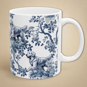 Golden Retriever Mug Toile Coffee Cup Golden Retriever Mom Gift French Country Blue and White Mug Golden Retriever Dad Chinoiserie Tea Cup