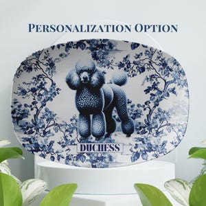 Poodle Platter Toile Custom Serving Plate Personalized Name Tray French Country Decor Dog Lover Gift Floral Housewarming Wedding Engagement