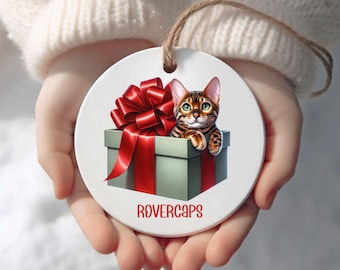 Bengal Cat Ornament, Personalized Bengal Christmas Keepsake, Custom Name Cat Mom Dad Gift, Holiday Decor