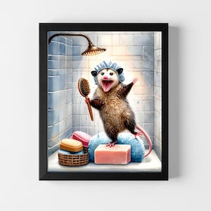 Possum Printable Bathroom Wall Art, Funny Opossum Screaming Poster Digital Download, Vintage Woodland Animal Toilet Art Print Bath Decor