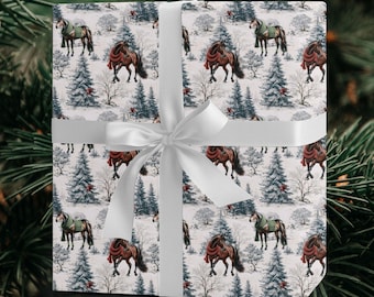 Horse Wrapping Paper Pine Forest Toile Gift Wrap for Horse Lovers Unique Gift Wrap Holiday Packaging Elegant Animal Print Paper