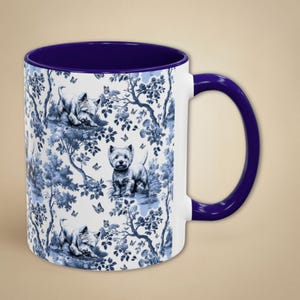 Westie Mug Scottish Dog Mom Gift, West Highland Terrier Toile Coffee Cup, Chinoiserie Ceramic Tea Cup Gift for Her, Housewarming, Wedding