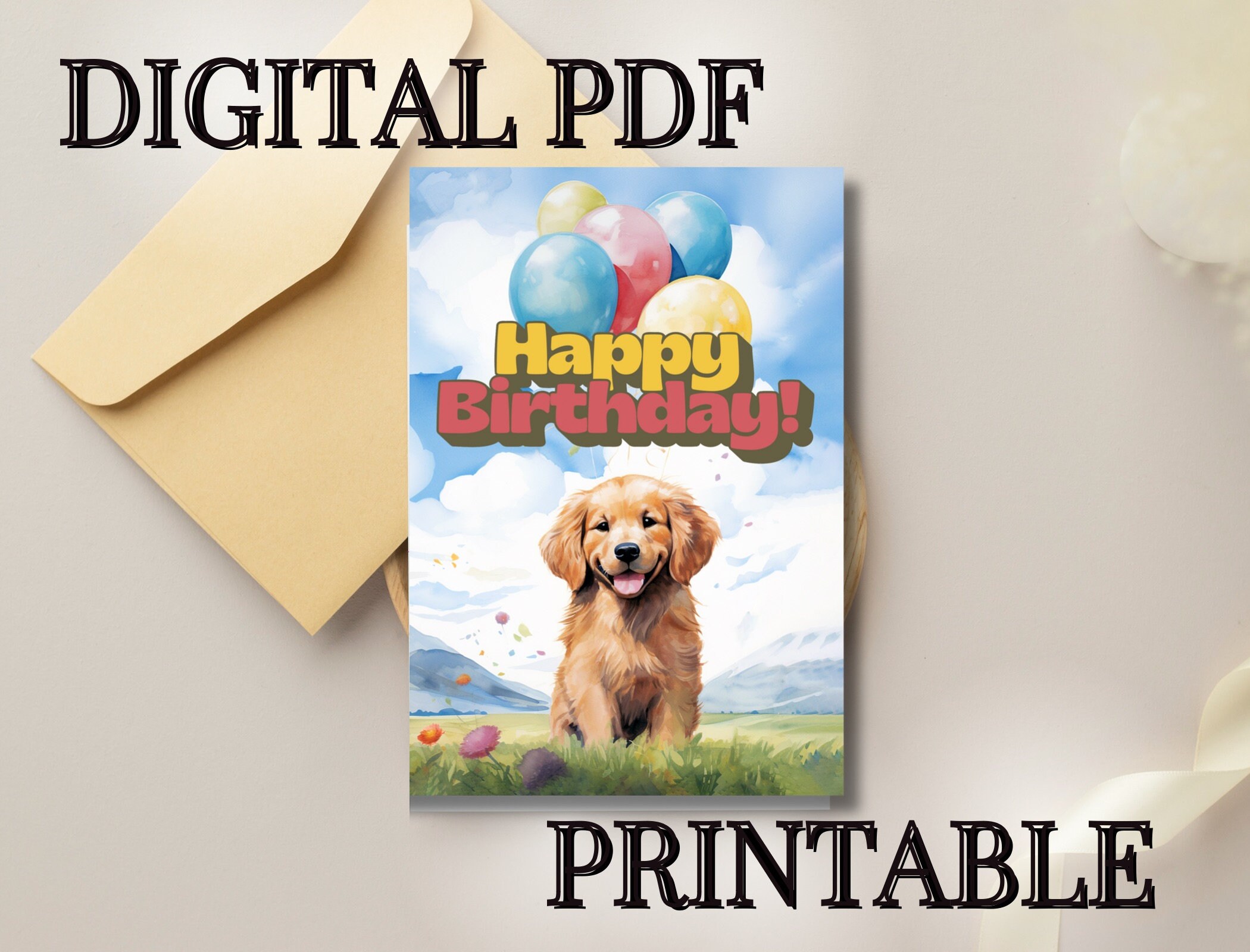 Golden Retriever Printable Birthday Card Cute 5 X 7 Foldable - Etsy