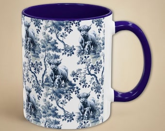 Highland Cow Mug Gift for Scottish Cow Lovers Toile Cute Cow Coffee Cup Scottish Farm Animal Mug Country Home Decor Highland Cow Gift
