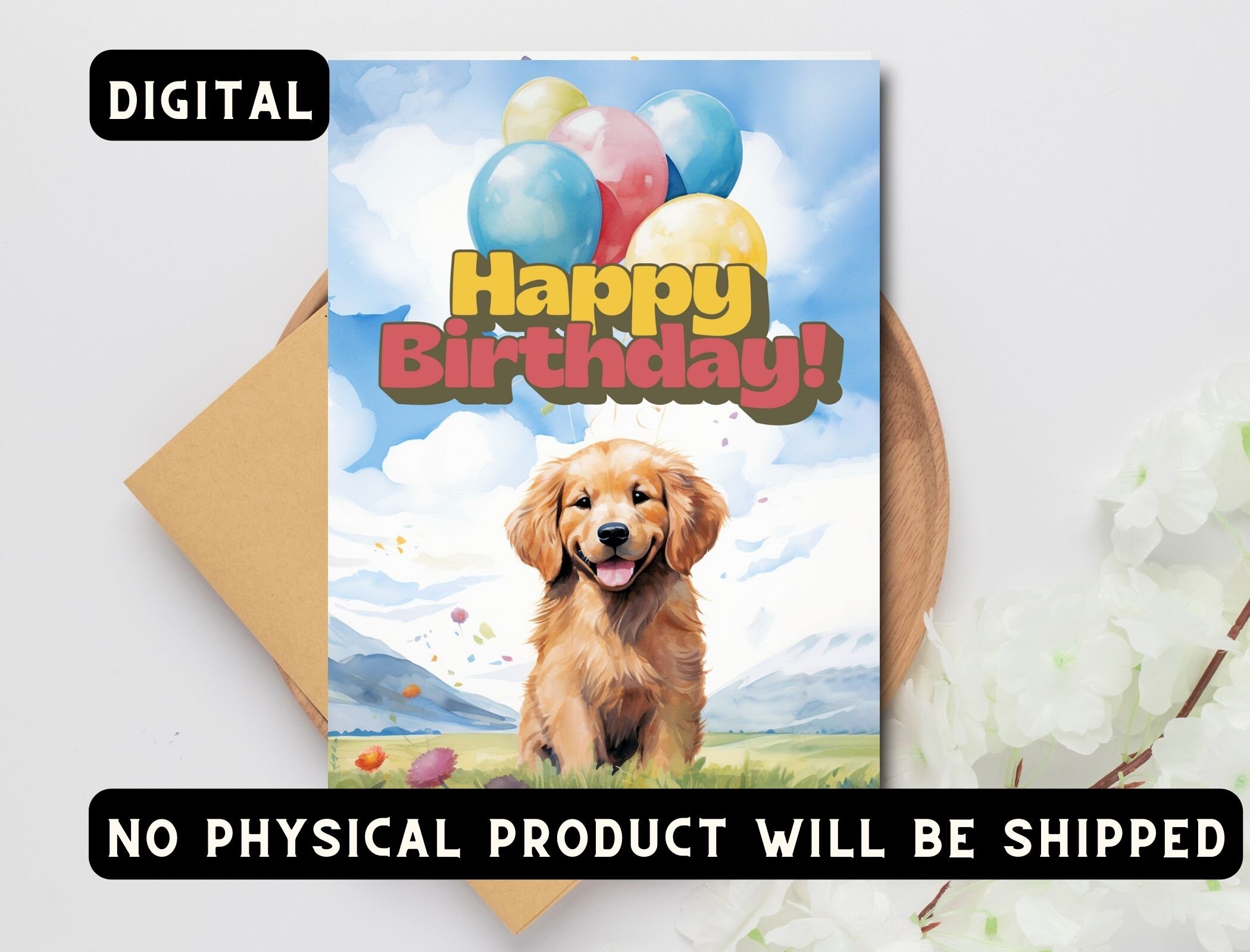 Golden Retriever Printable Birthday Card Cute 5 X 7 Foldable - Etsy