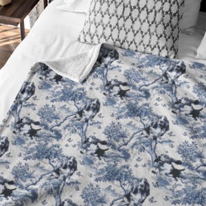 Toile Basset Hound Blanket French Country Dog Throw Hound Mom Gift Blue Toile Pattern Basset Hound Lover Gift New Dog Cozy Home Decor