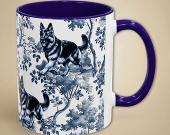 German Shepherd Mug Gift from Dog Mom Toile Blue and White Coffee Cup Dog Lover Dad Gift French Style Tea Mug Elegant Drinkware Chinoiserie