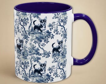 Toile Chihuahua Mug Floral Dog Coffee Cup Chihuahua Mom Gift French Country Dog Lover Tea Cup Chihuahua Drinkware for New Dog Owner Mama